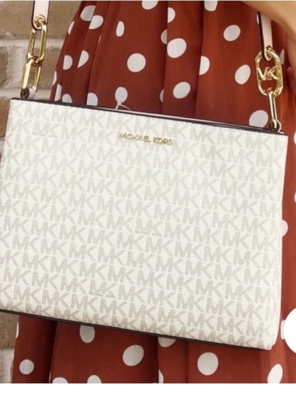 Michael Kors Ivory Signature Logo Shoulder Bag with Gold Hardware